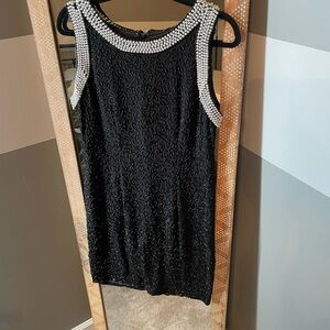 Alfred Angelo Black Mini Dress with White and Black Beaded Accents